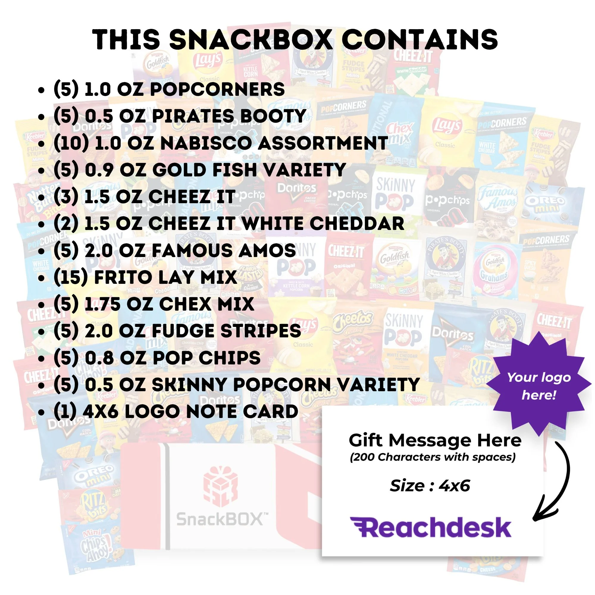 OFFICE CHIPS & COOKIES CATERING VARIETY CARE PACKAGE (70 Snacks) + Logo Note Card - Image 2