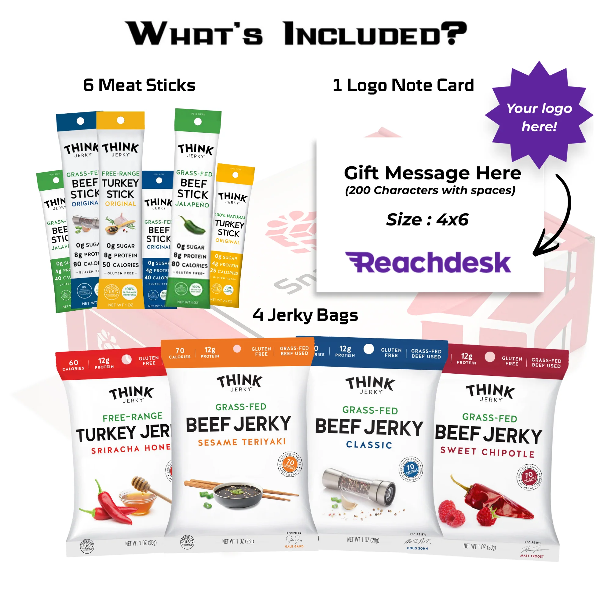 Think Jerky Grass Fed Beef Free Range Turkey Jerky Care Package (10 Snacks) | By SnackBOX + Logo Note Card - Image 2